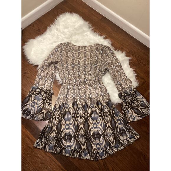 Sanctuary 100% Cotton Boho Tribal Print Flare Long Sleeve Short Empire Dress S - Picture 3 of 10